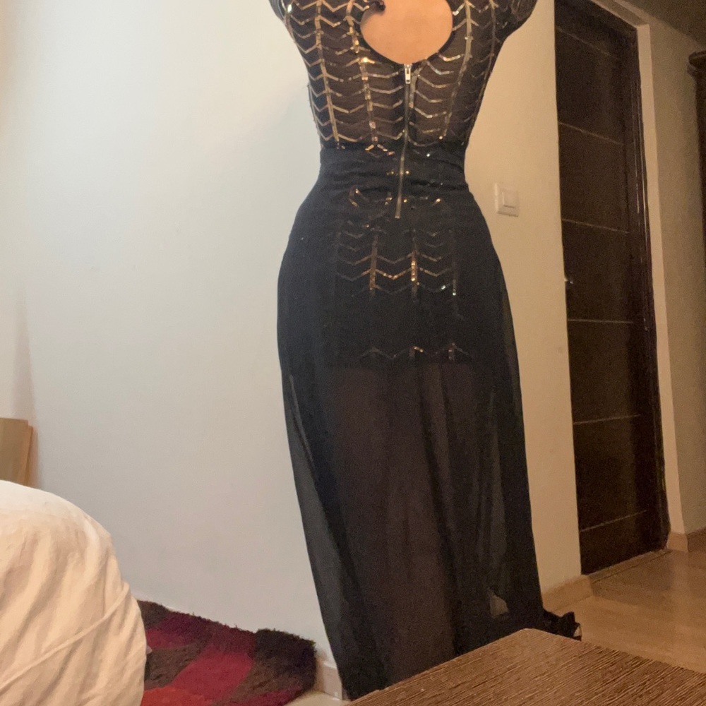 Golden Beaded Black Full sleeves Gown - Picture 8 of 8